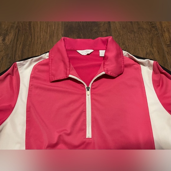 Callaway pink & white zippered v neck golfing shirt Large - Picture 4 of 5